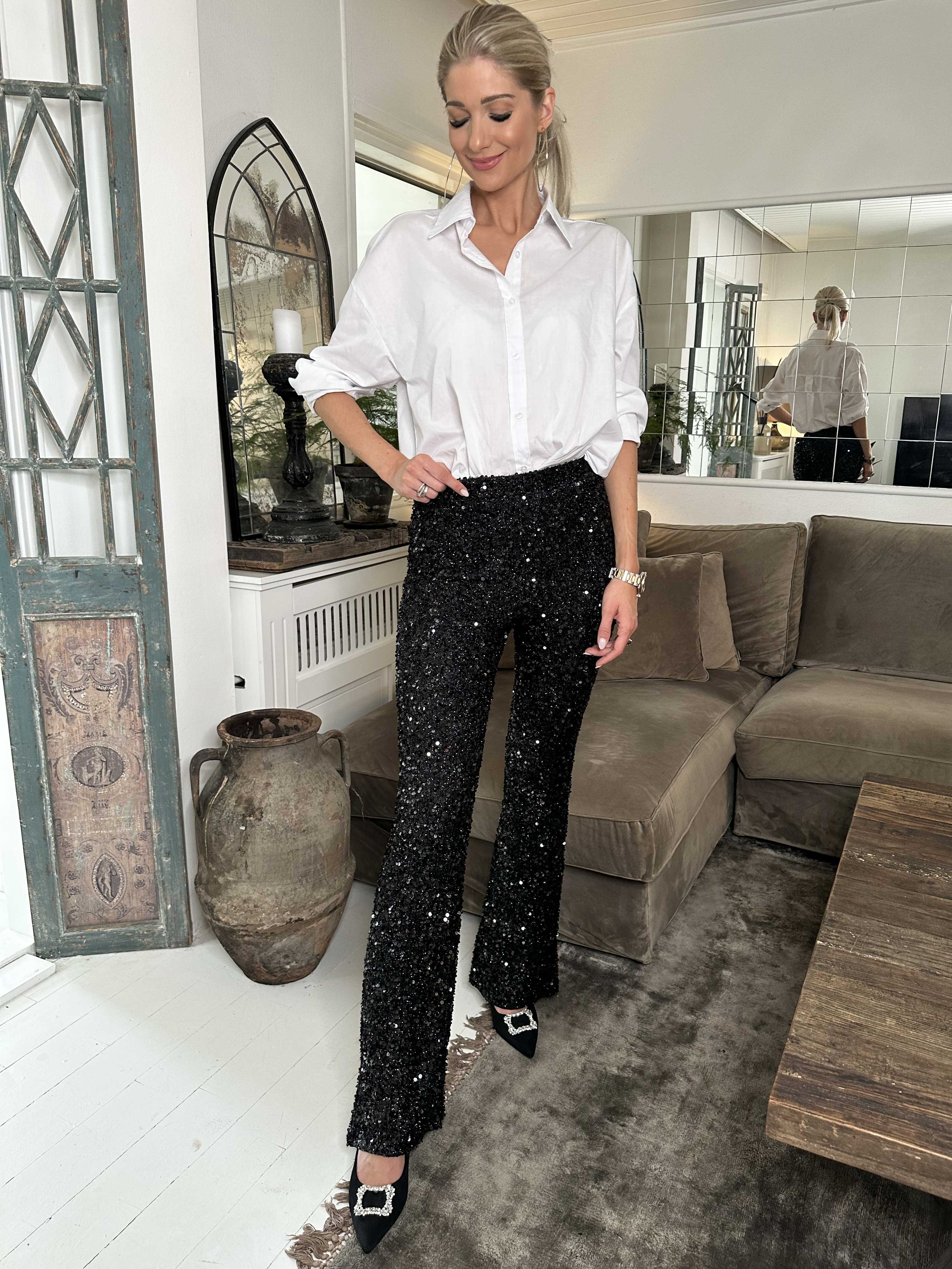 Lunara - Svarta byxor med paljetter